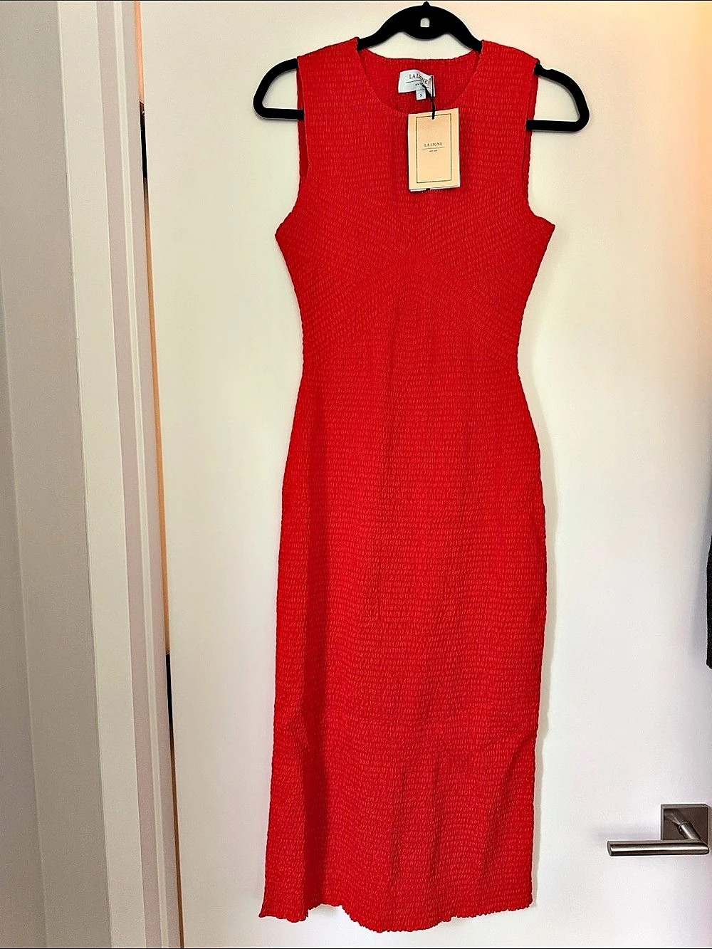 LA LIGNE Victoria Dress Smocked Maxi Dress in Red Size Small NWT